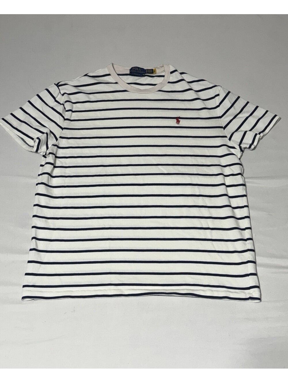 Polo Ralph Lauren Shirt Mens XL Classic Fit Blue White Striped Crew Neck